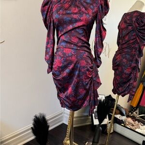 Floral Satin Dress in Purple and Pink
